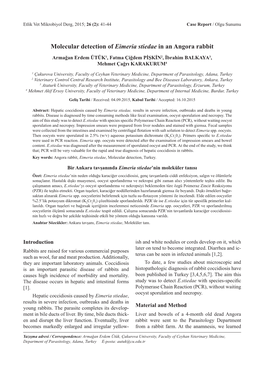 Molecular Detection of Eimeria Stiedae in an Angora Rabbit