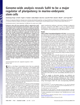 Genome-Wide Analysis Reveals Sall4 to Be a Major Regulator of Pluripotency in Murine-Embryonic Stem Cells