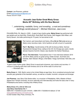 Acoustic Jazz Guitar Great Marty Grosz Marks 90Th Birthday with His New Memoir