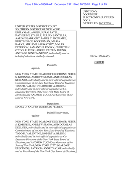 United States District Court Southern District of New York Emily Gallagher, Suraj Patel, Katherine Stabile, Jillian Santella, Aaron Seabright, James C