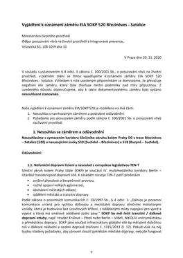 Vyjádření K Oznámení Záměru EIA SOKP 520 Březiněves - Satalice