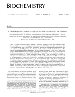 Articles a FAAH-Regulated Class of N-Acyl Taurines