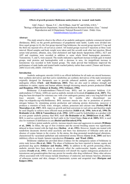 Effects of Growth Promoter Boldenone Undecylenate on Weaned Male Lambs