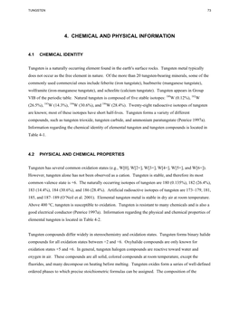 Toxicological Profile for Tungsten