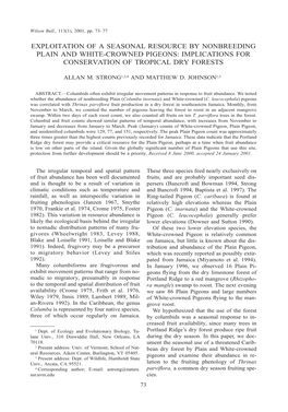 Exploitation of a Seasonal Resource by Nonbreeding Plain and White-Crowned Pigeons: Implications for Conservation of Tropical Dry Forests