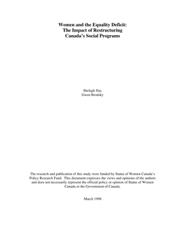 Women and the Equality Deficit: the Impact of Restructuring Canada's Social Programs