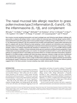 The Nasal Mucosal Late Allergic Reaction to Grass Pollen Involves Type 2 Inflammation (IL-5 and IL-13), the Inflammasome (IL-1B), and Complement