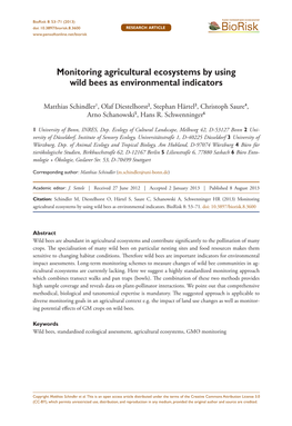 Monitoring Agricultural Ecosystems by Using Wild Bees As Environmental Indicators