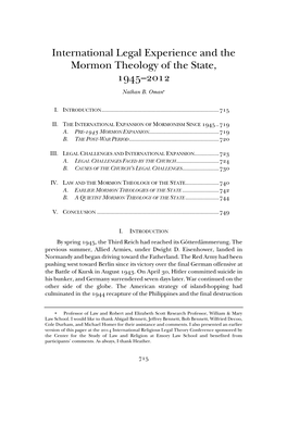 International Legal Experience and the Mormon Theology of the State, 1945–2012
