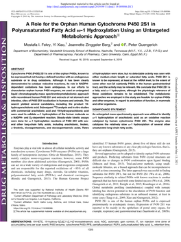 A Role for the Orphan Human Cytochrome P450 2S1 in Polyunsaturated Fatty Acid V-1 Hydroxylation Using an Untargeted Metabolomic Approach S