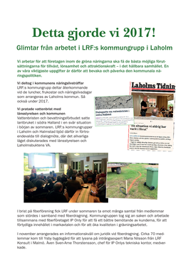 Detta Gjorde Vi 2017! Glimtar Från Arbetet I LRF:S Kommungrupp I Laholm