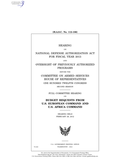 Hearing National Defense Authorization Act For