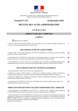 Normal N° 119 22 Décembre 2015 RECUEIL DES ACTES