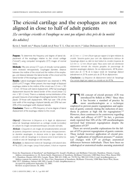 The Cricoid Cartilage and the Esophagus Are Not Aligned in Close to Half of Adult Patients