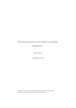 The Formal Generation of Models for Scientific Simulations 1