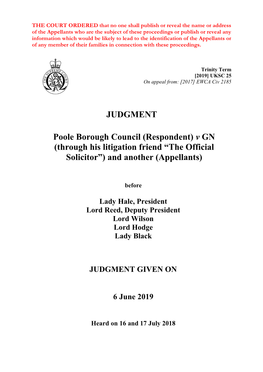 Poole Borough Council (Respondent) V GN (Through His Litigation Friend “The Official Solicitor”) and Another (Appellants)