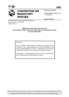 GLOBAL POPULATION of the GREAT BUSTARD (Otis Tarda) in CMS APPENDIX I