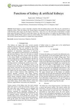 Functions of Kidney & Artificial Kidneys