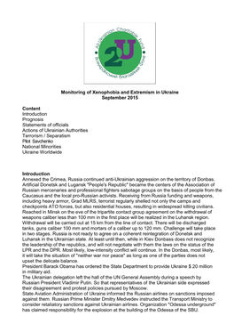 Monitoring of Xenophobia and Extremism in Ukraine September 2015