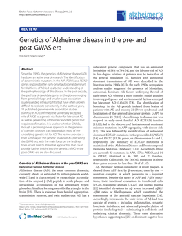 VIEW Genetics of Alzheimer Disease in the Pre- and Post-GWAS Era Nilüfer Ertekin-Taner*