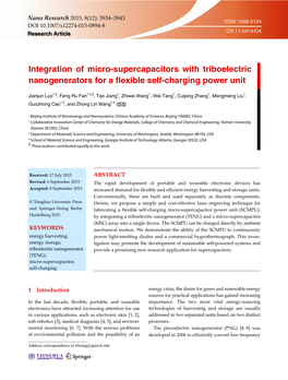 Integration of Micro-Supercapacitors with Triboelectric Nanogenerators for a Flexible Self-Charging Power Unit