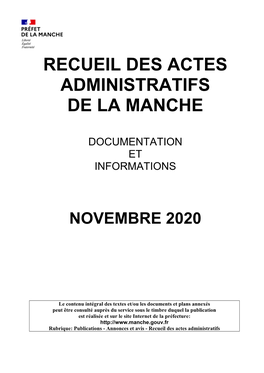 Recueil Des Actes Administratifs De La Manche