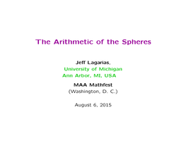 The Arithmetic of the Spheres