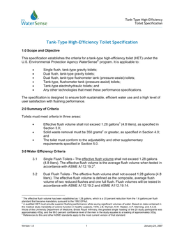 EPA Water Sense: Tank-Type High-Efficiency Toilet Specification