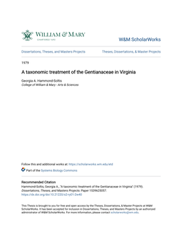 A Taxonomic Treatment of the Gentianaceae in Virginia