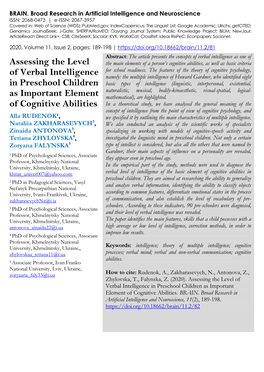 Assessing the Level of Verbal Intelligence in Preschool Children As Important Element of Cognitive Abilities