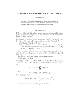 On Generic Polynomials for Cyclic Groups