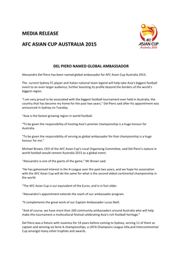 Media Release Afc Asian Cup Australia 2015