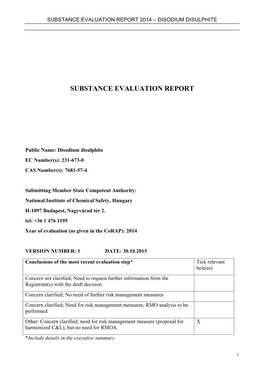 Substance Evaluation Report 2014 – Disodium Disulphite