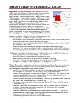 Detroit–Shoreway Neighborhood Plan Summary