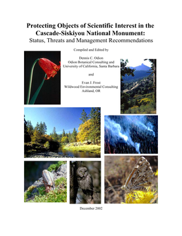 Protecting Objects of Scientific Interest in the Cascade-Siskiyou National Monument: Status, Threats and Management Recommendations