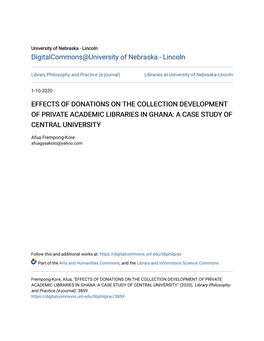 Effects of Donations on the Collection Development of Private Academic Libraries in Ghana: a Case Study of Central University