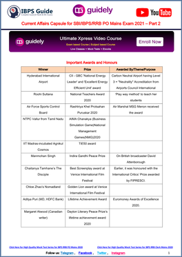 Current Affairs Capsule for SBI/IBPS/RRB PO Mains Exam 2021 – Part 2