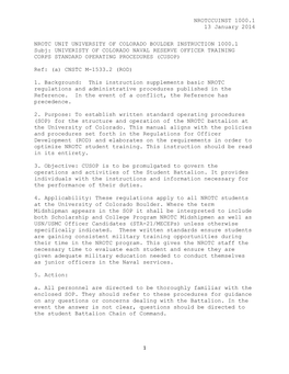 NROTCCUINST 1000.1 13 January 2014 NROTC UNIT UNIVERSITY of COLORADO BOULDER INSTRUCTION 1000.1 Subj: UNIVERISTY of COLORADO