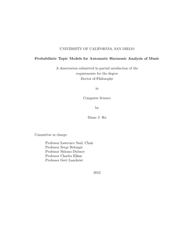 UNIVERSITY of CALIFORNIA, SAN DIEGO Probabilistic Topic Models