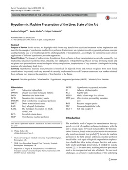 Hypothermic Machine Preservation of the Liver: State of the Art