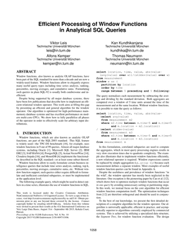 Efficient Processing of Window Functions in Analytical SQL Queries