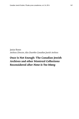 The Canadian Jewish Archives and Other Montreal Collections