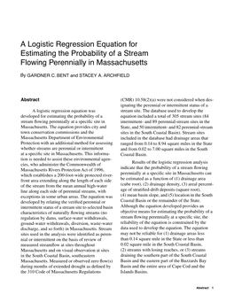 A Logistic Regression Equation for Estimating the Probability of a Stream Flowing Perennially in Massachusetts