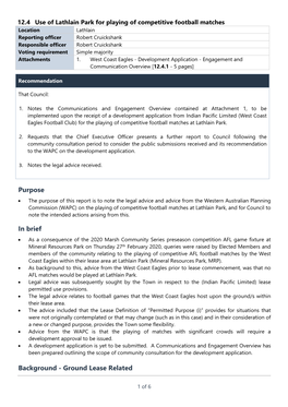 Use of Lathlain Park for Playing of Competitive Football Matches