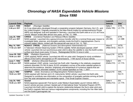 Chronology of NASA Expendable Vehicle Missions Since 1990