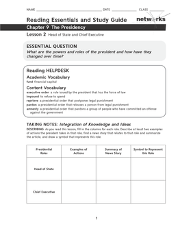Reading Essentials and Study Guide, Head of State and Chief Executive