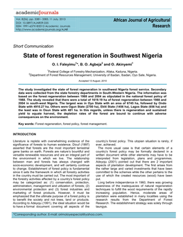 State of Forest Regeneration in Southwest Nigeria