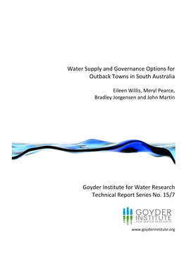 Water Supply and Governance Options for Outback Towns in South Australia