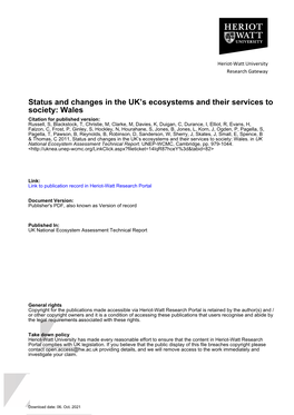 Status and Changes in the UK's Ecosystems and Their Services To