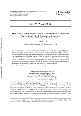 ESSAY/ANALYSIS Hip-Hop, Social Justice, and Environmental Education